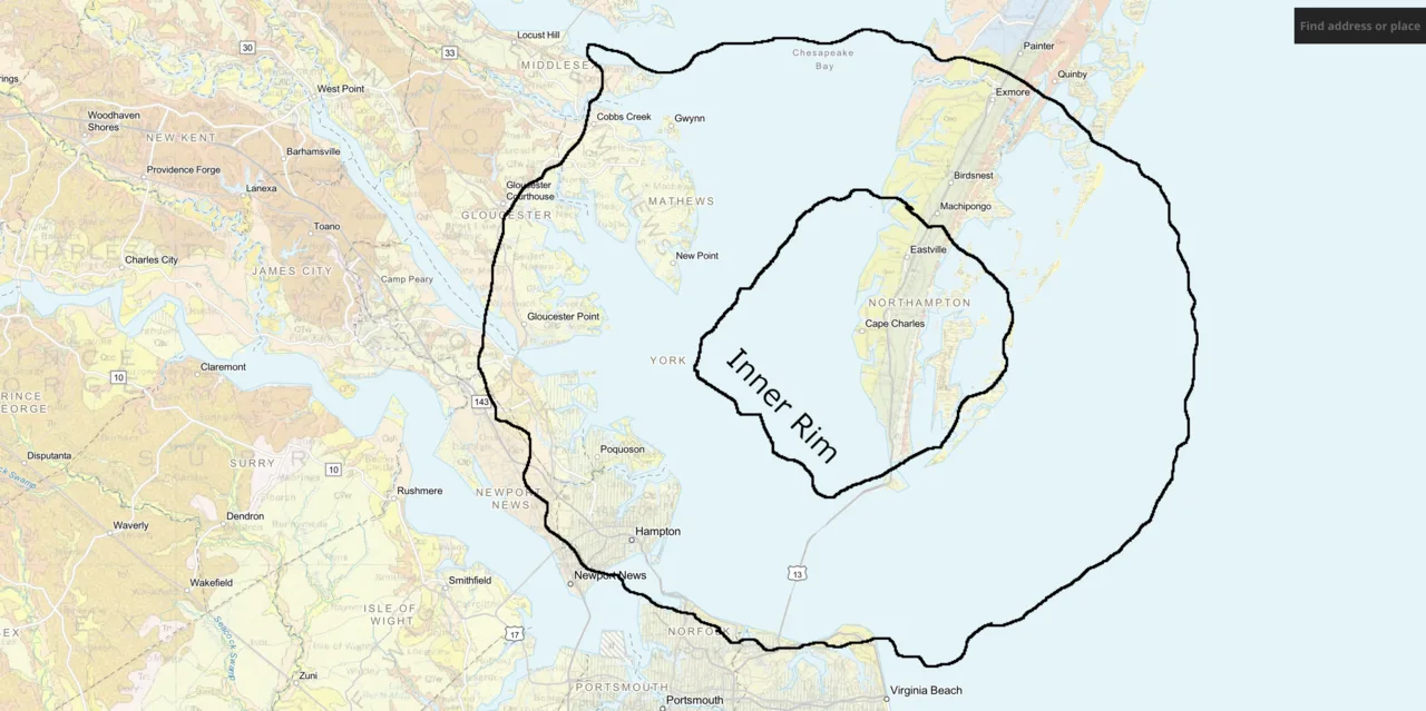 Boundaries of the impact crater