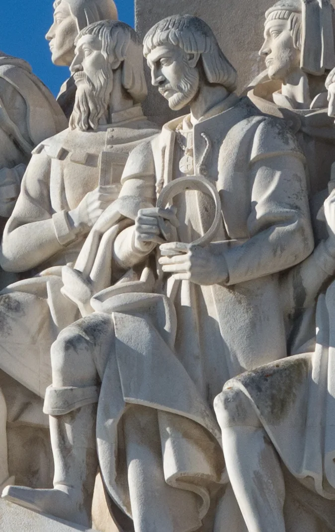 Effigy of Ferdinand Magellan in the Monument of the Discoveries, in Lisbon, Portugal