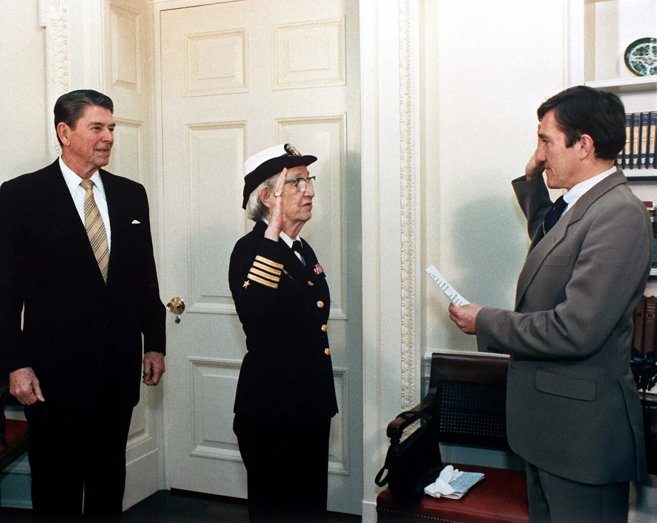 Hopper being promoted to the rank of commodore in 1983