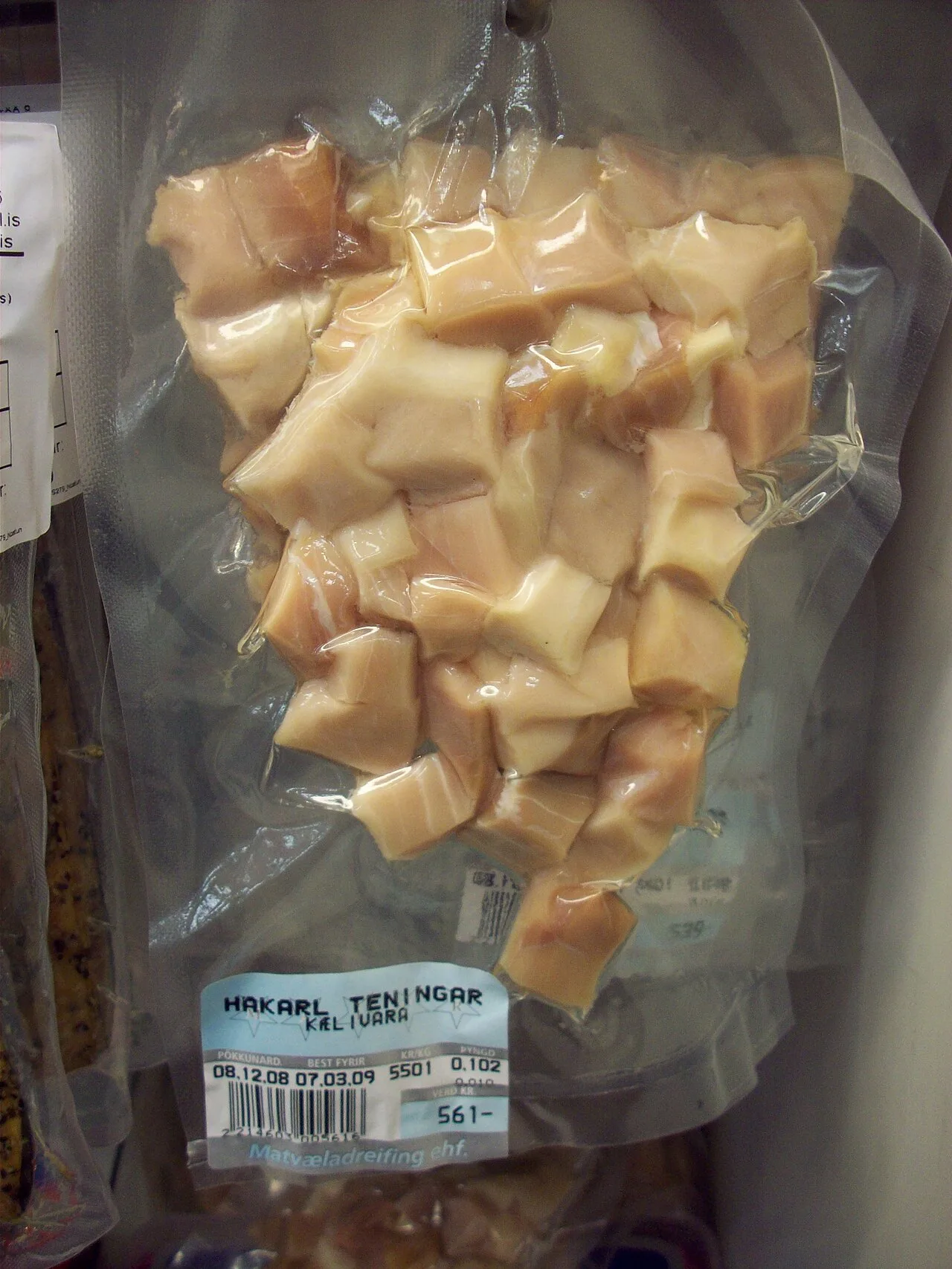 Fermented shark in a store