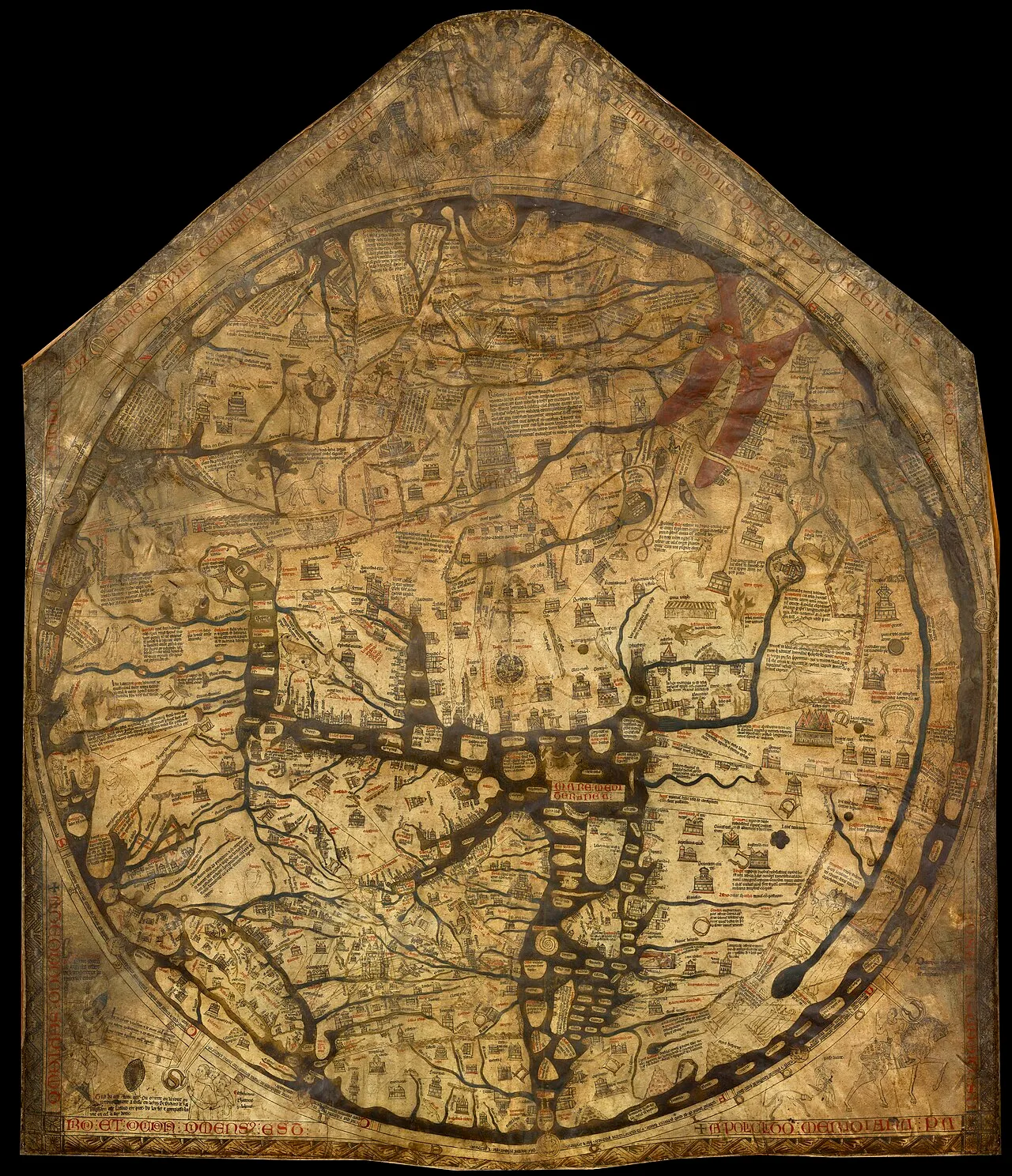 The Hereford mappa mundi, a map of the world with Jerusalem at its centre