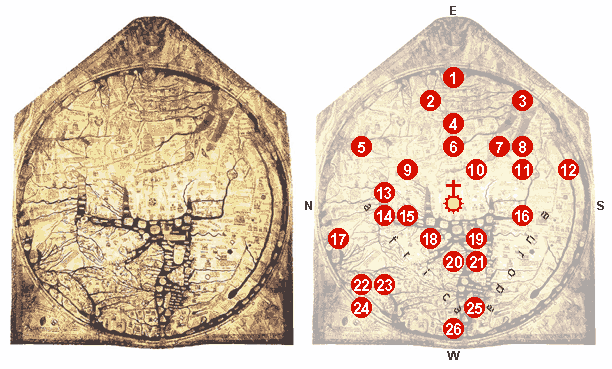 Locations on the Hereford mappa mundi[citation needed]