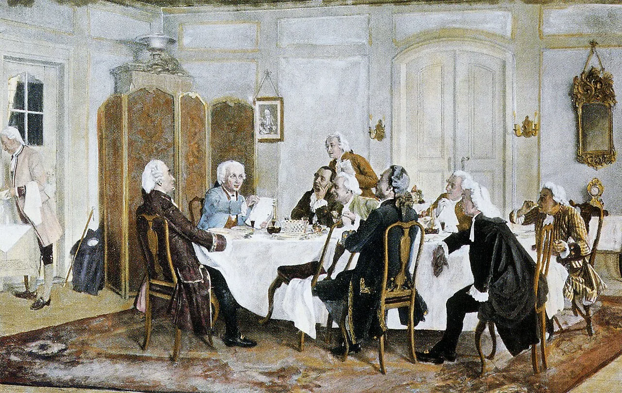 Kant with friends, including Christian Jakob Kraus, Johann Georg Hamann, Theodor Gottlieb von Hippel, and Karl Gottfried