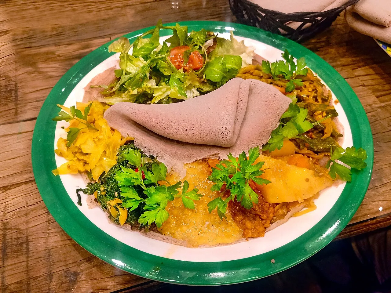 Ethiopian vegetarian food Injera plate