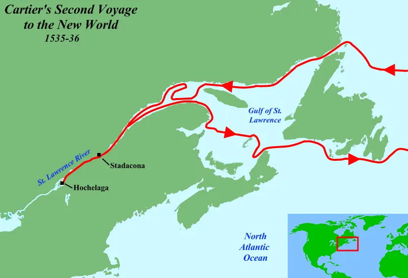 Route of Cartier's second voyage.