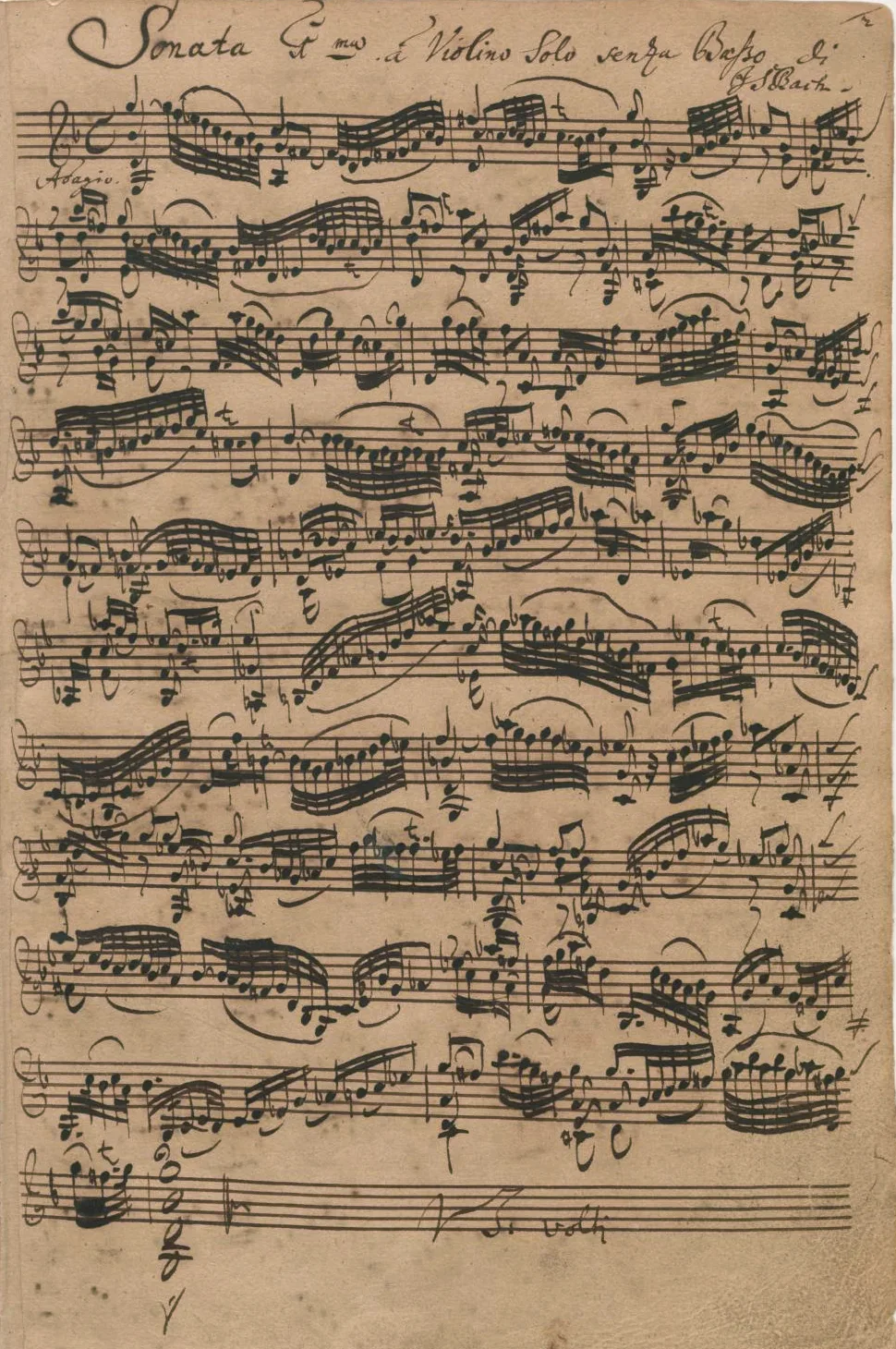 Musical score written by Bach of one of his violin sonatas