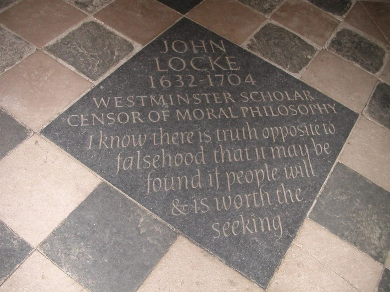 An engraved memorial plaque to Locke at Oxford