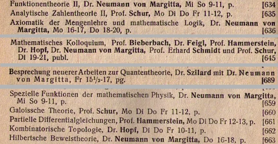 Excerpt from the university calendars for 1928 and 1928/29 of the Friedrich-Wilhelms-Universität Berlin announcing Neuma
