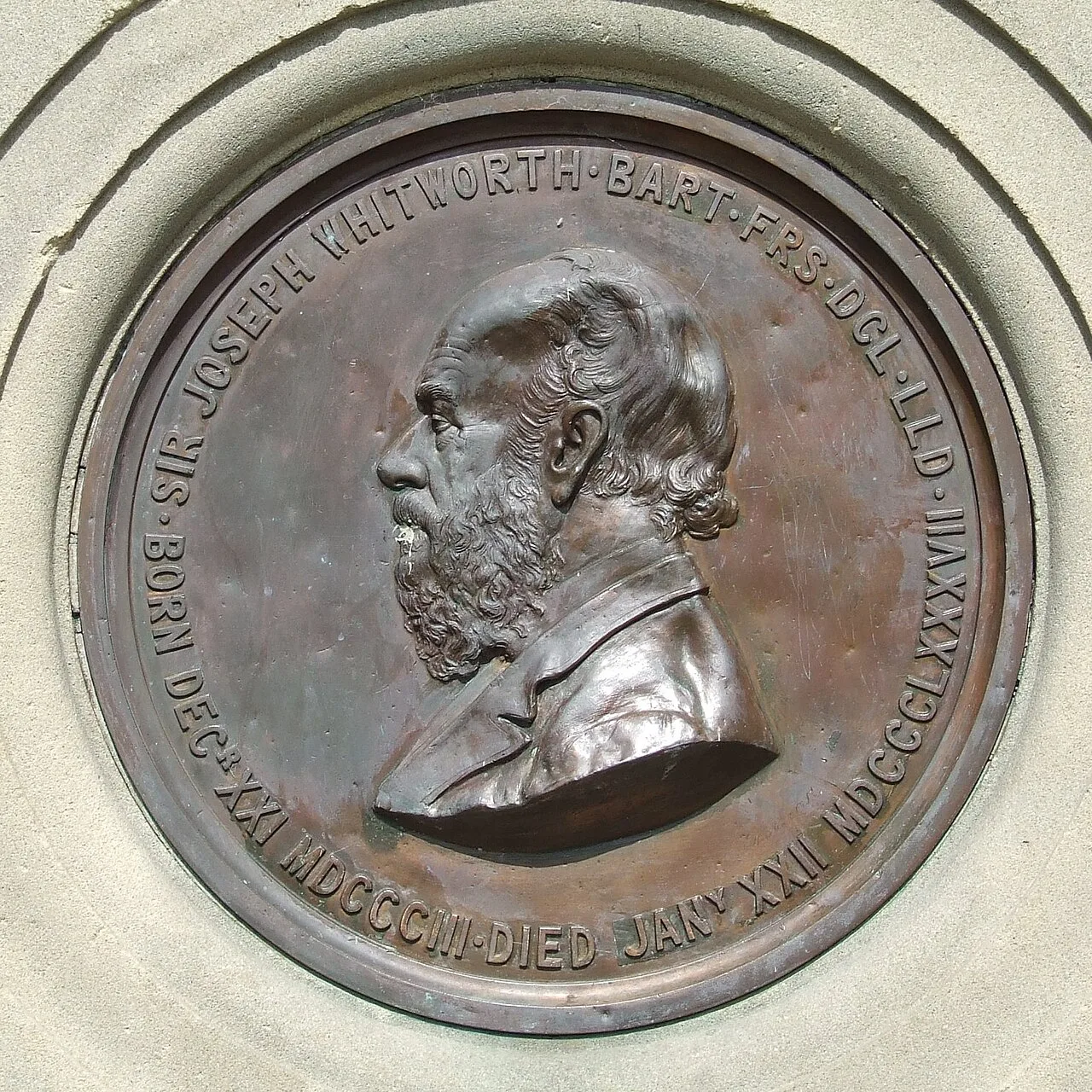 Plaque from the memorial in Whitworth Park, Darley Dale erected in 1894