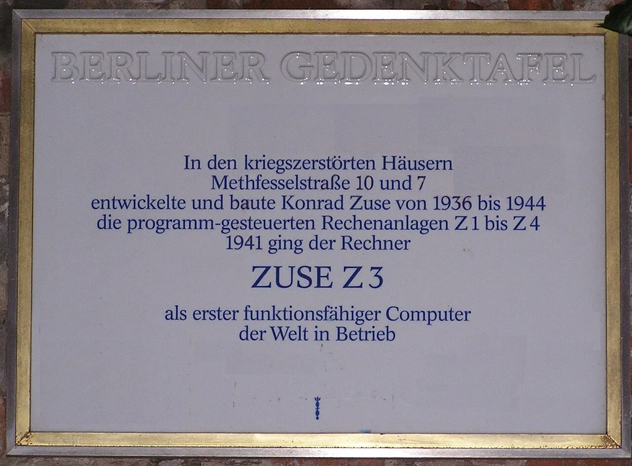 Plaque commemorating Zuse's work, attached to the ruin of Methfesselstraße 7, Berlin