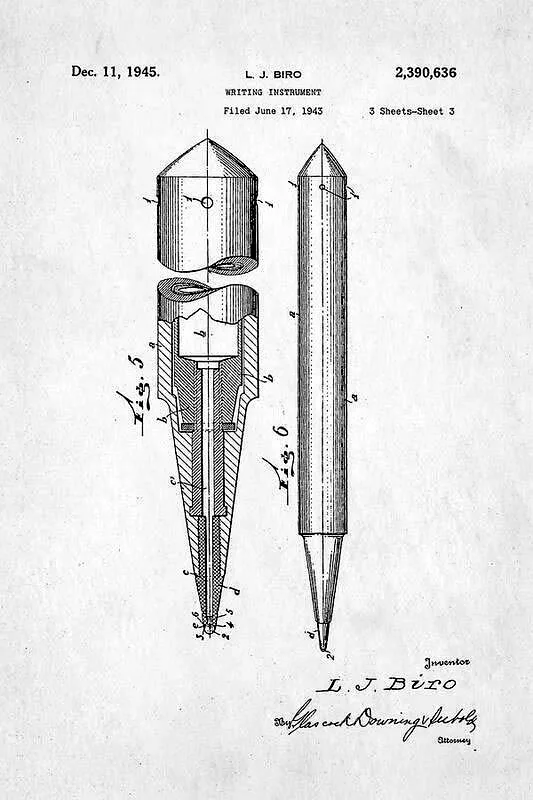 Ballpoint pen patent filed in 1943