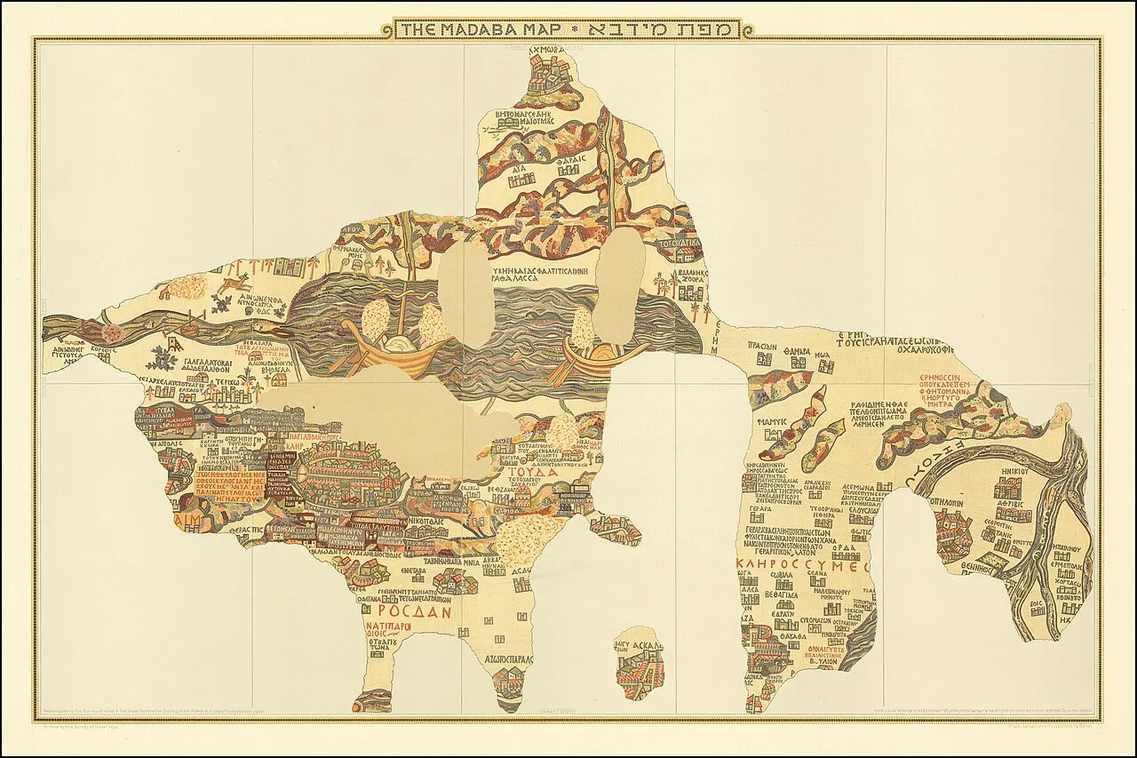 Annotated reproduction of the Madaba Map