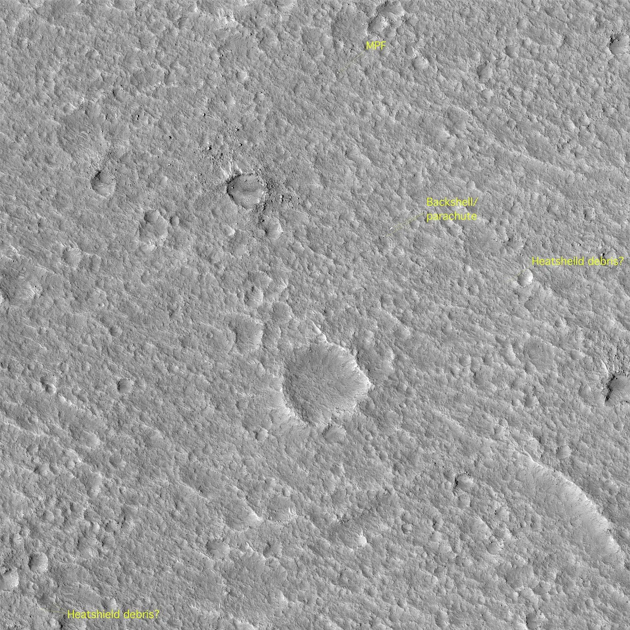 Mars Pathfinder seen from space by the MRO HiRISE