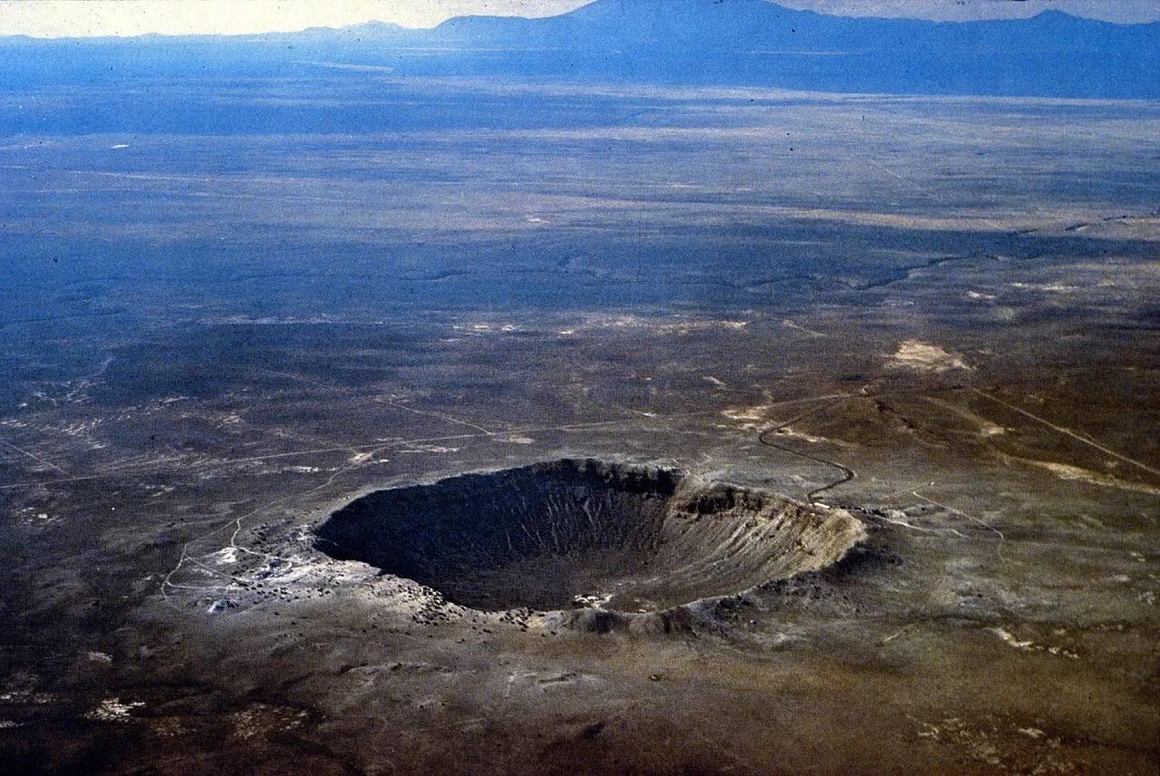 Meteor Crater from the southeast; the uplift around the rim can be seen