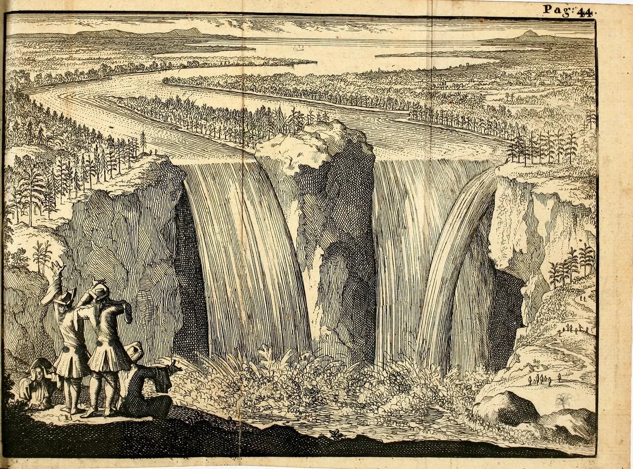 Louis Hennepin is depicted in front of the falls in this 1698 print.[49]