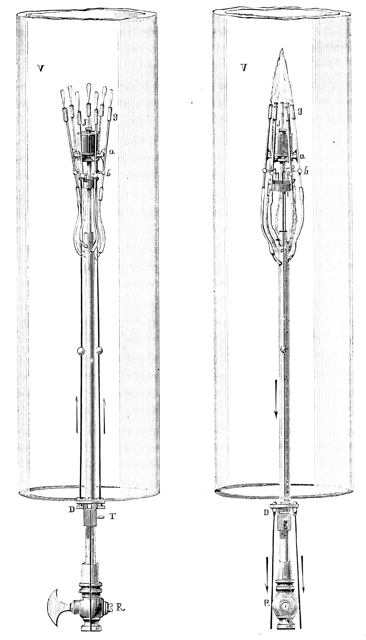 Durant's diagram of the sound-creating gas burners,[1] the, "mechanisms that allowed two flames to unite or diverge to p