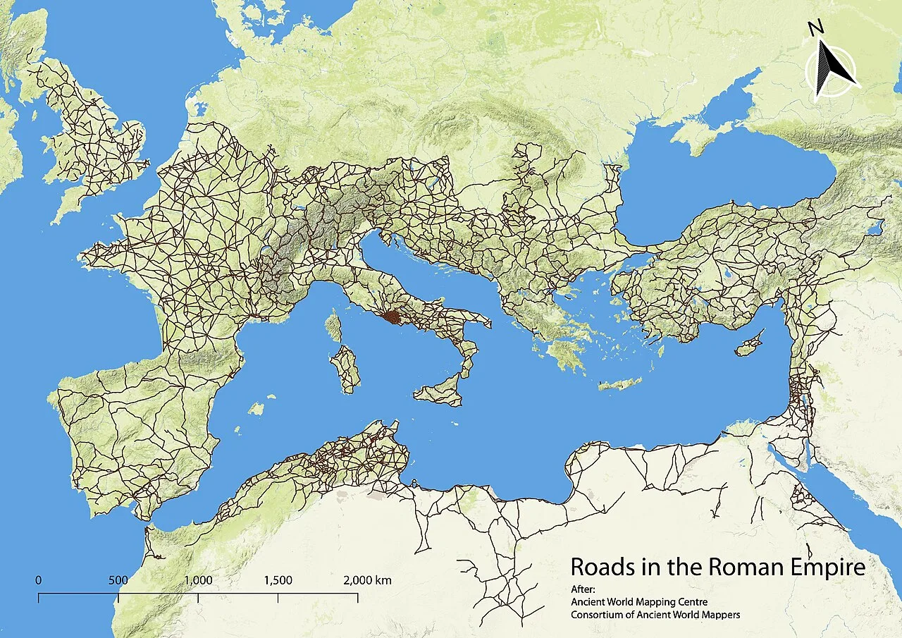 Combined data from the Peutinger Table and Antonine Itinerary recording the Roman roads network.