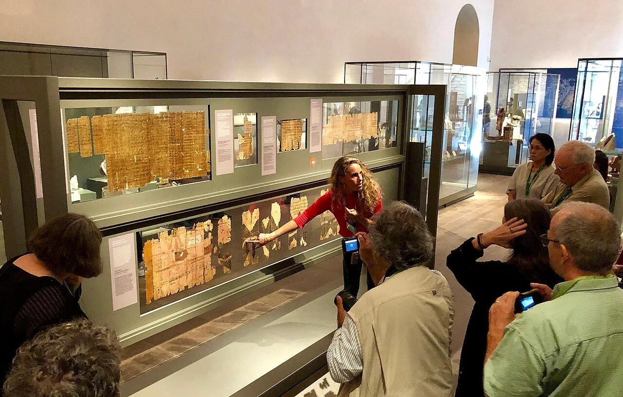 The Turin Papyrus Map on display at the Museo Egizio in 2019.