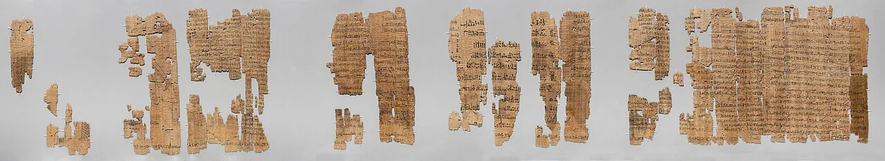 Verso of the Turin Papyrus Map, with several hieratic texts.