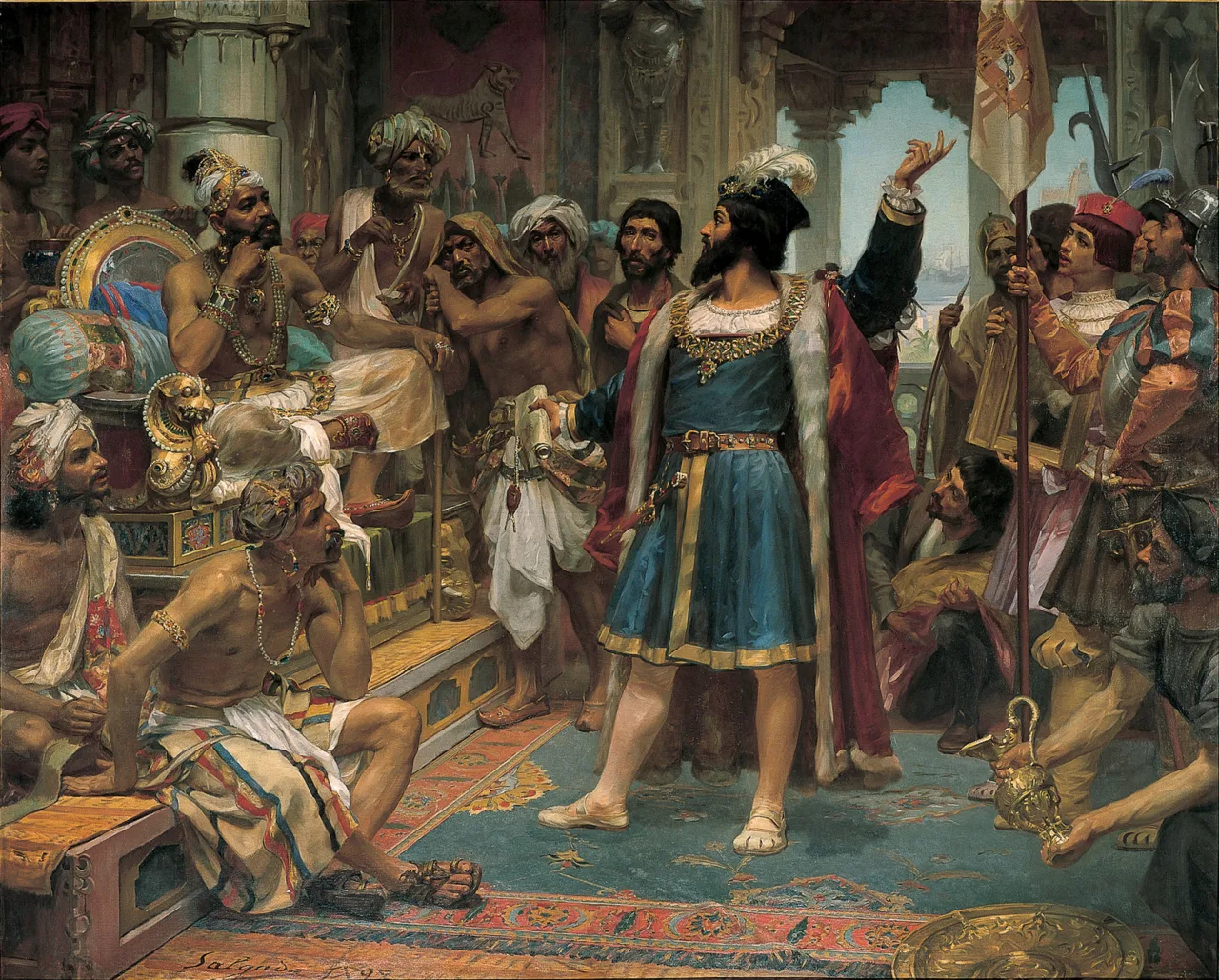 Vasco da Gama before the Zamorin of Calicut (Kozhikode), by Veloso Salgado, 1898