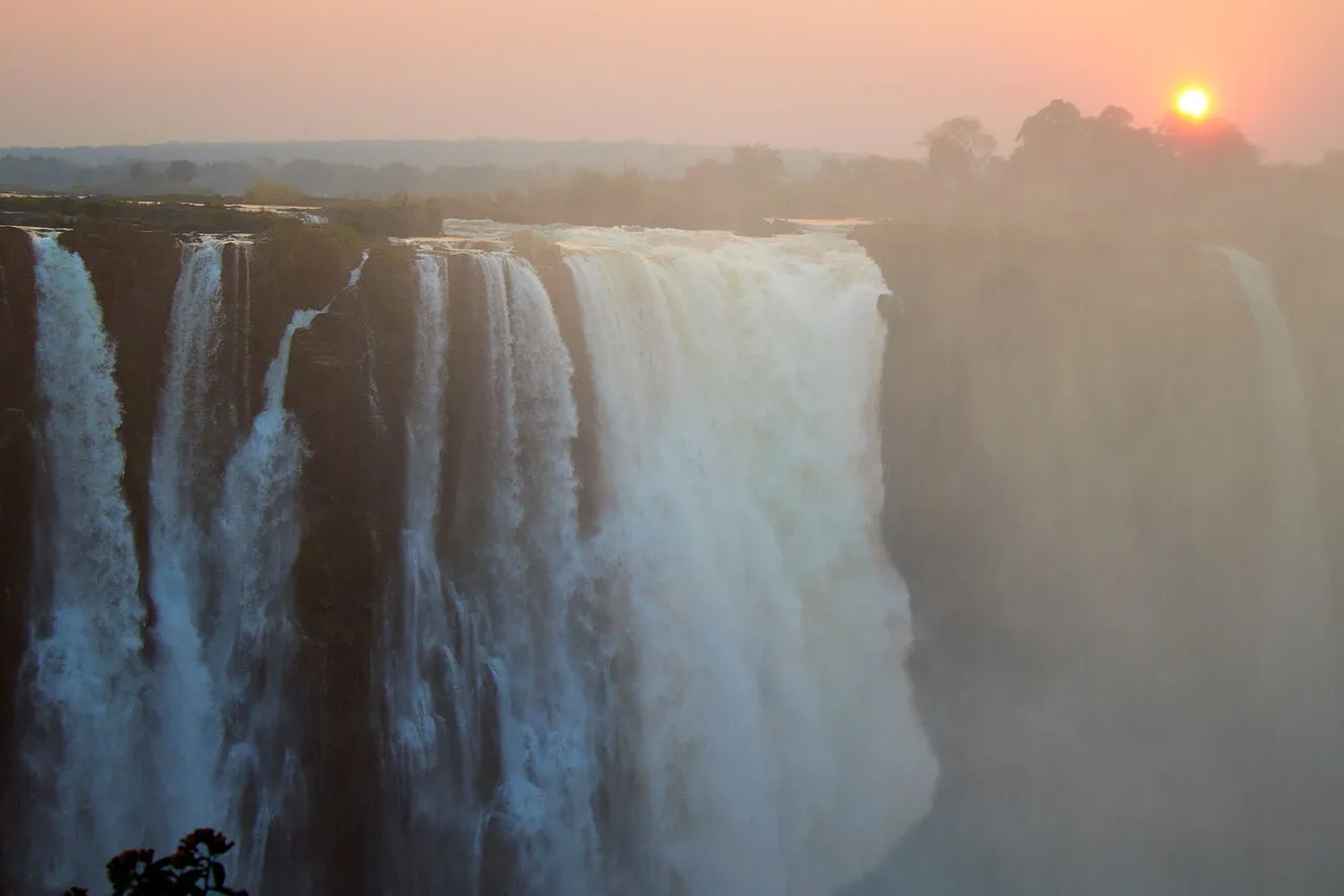 Main Falls, viewed at sunrise with mist rising from the cascades.