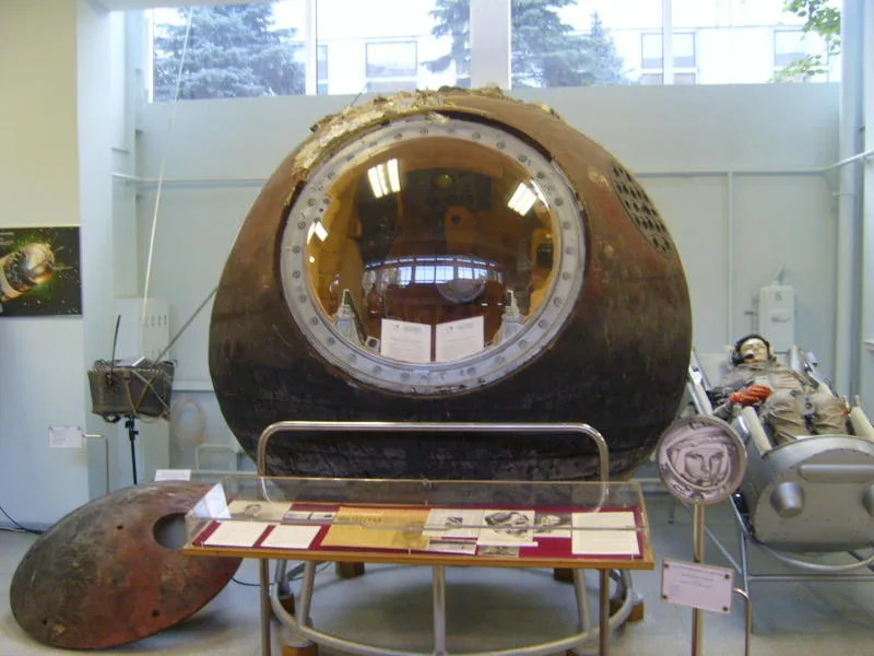 The Vostok 1 capsule at the RKK Energiya museum. The main capsule, seen in the center of this picture, earlier was displ