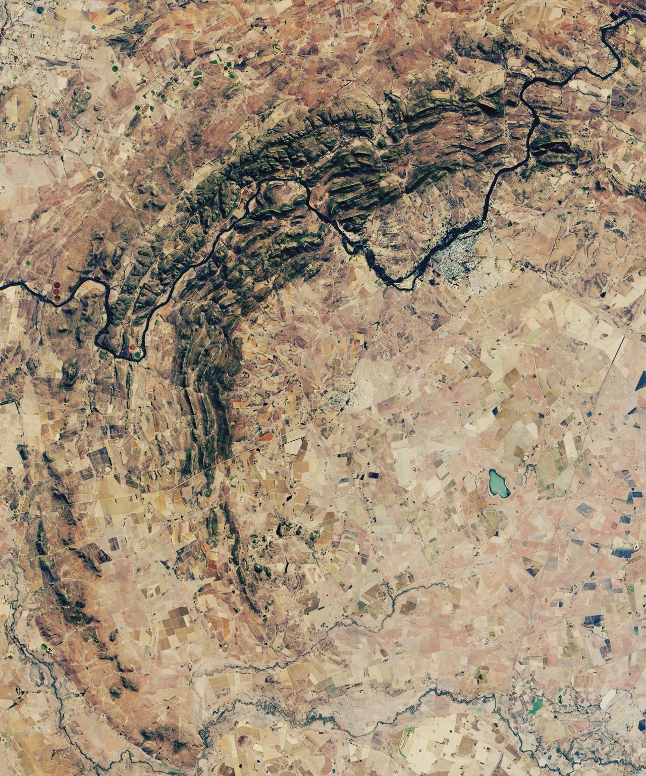 Vredefort Crater, South Africa, OLI satellite image, 27 June 2018 cropped